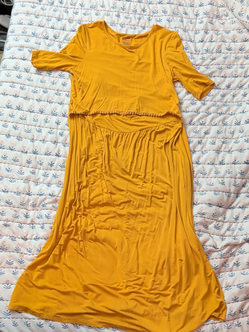 Undercover Mama Mustard Yellow Maxi Dress with Pom Trim